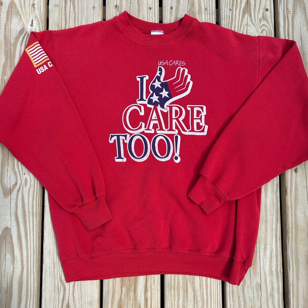 Vintage 90s USACARES Crewneck Sweatshirt I Care Tooβ Eagle USA Size Large GUC